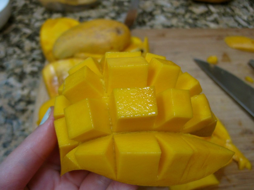 Flip it inside out and you have quick and easy mango cubes!